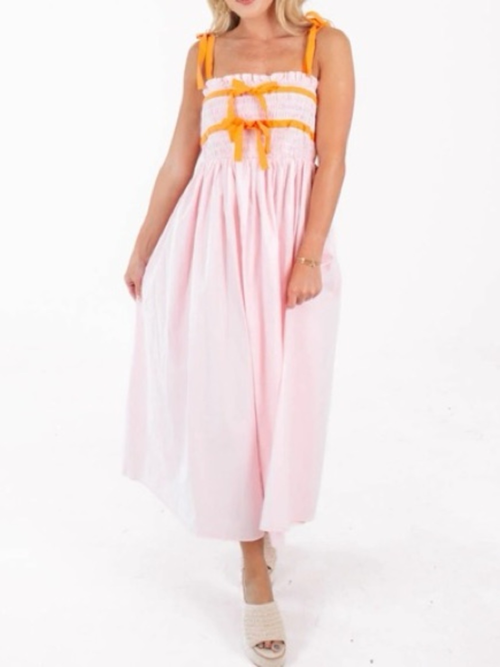 MABL size medium Pink Sundress with Orange Tie Straps
